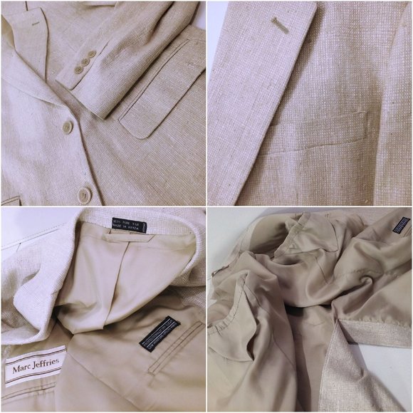 Marc Jeffries Pure Silk Blazer Suit Coat Men-48(L) Dbl-Button Vent Pockets Cream - Picture 5 of 11